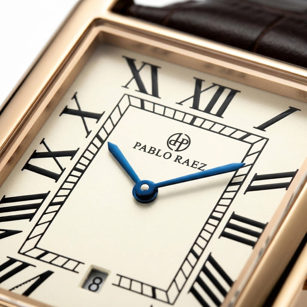Houston Gold 36mm - dial macro with blued hands and Roman numerals