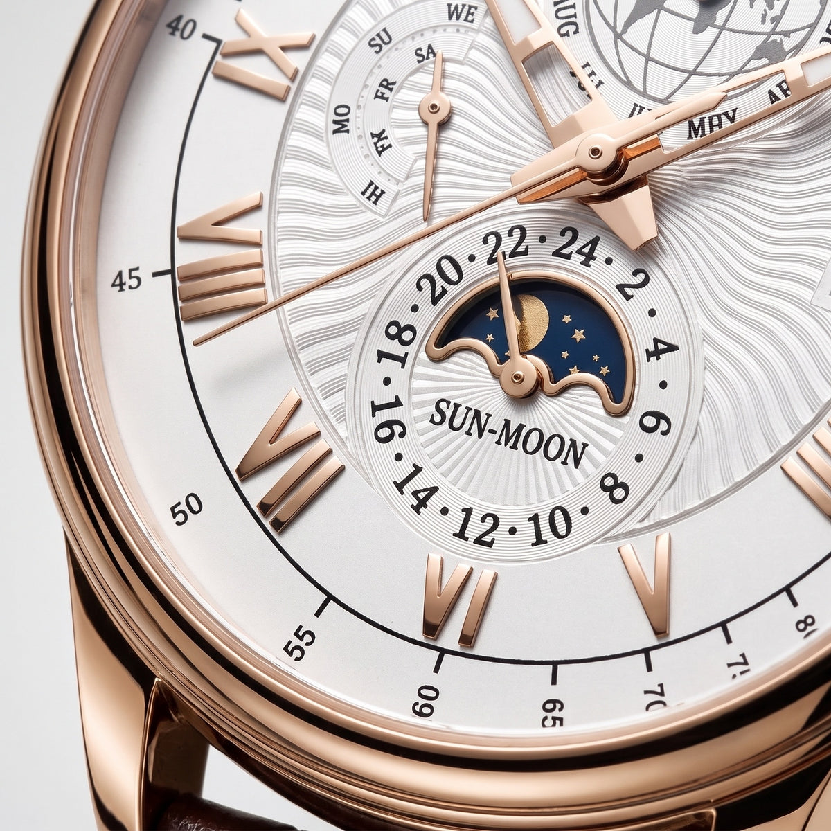 Moon 42mm moonphase dial close-up