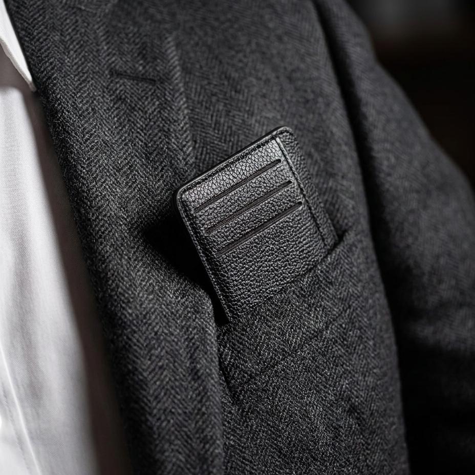 The Ledger Slim card holder in blazer pocket