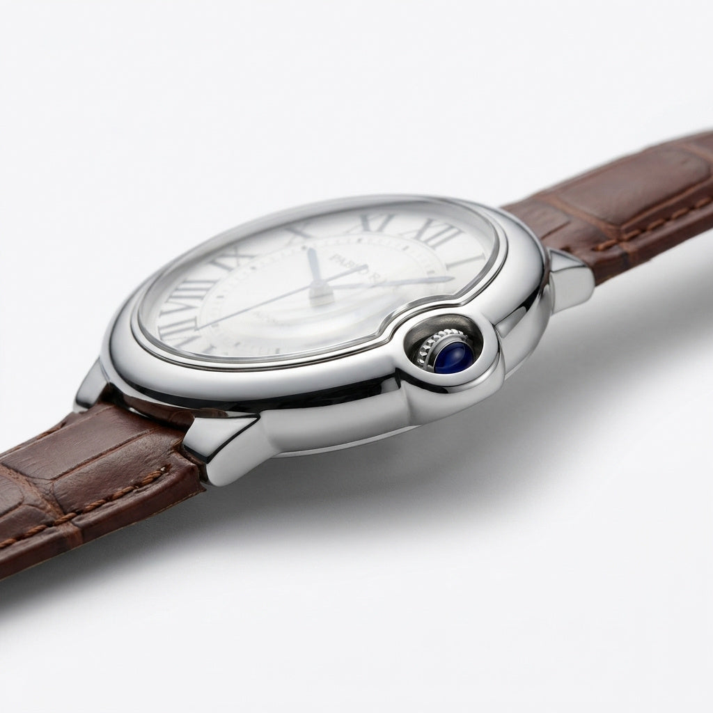 Murray 42mm - case profile with blue cabochon crown