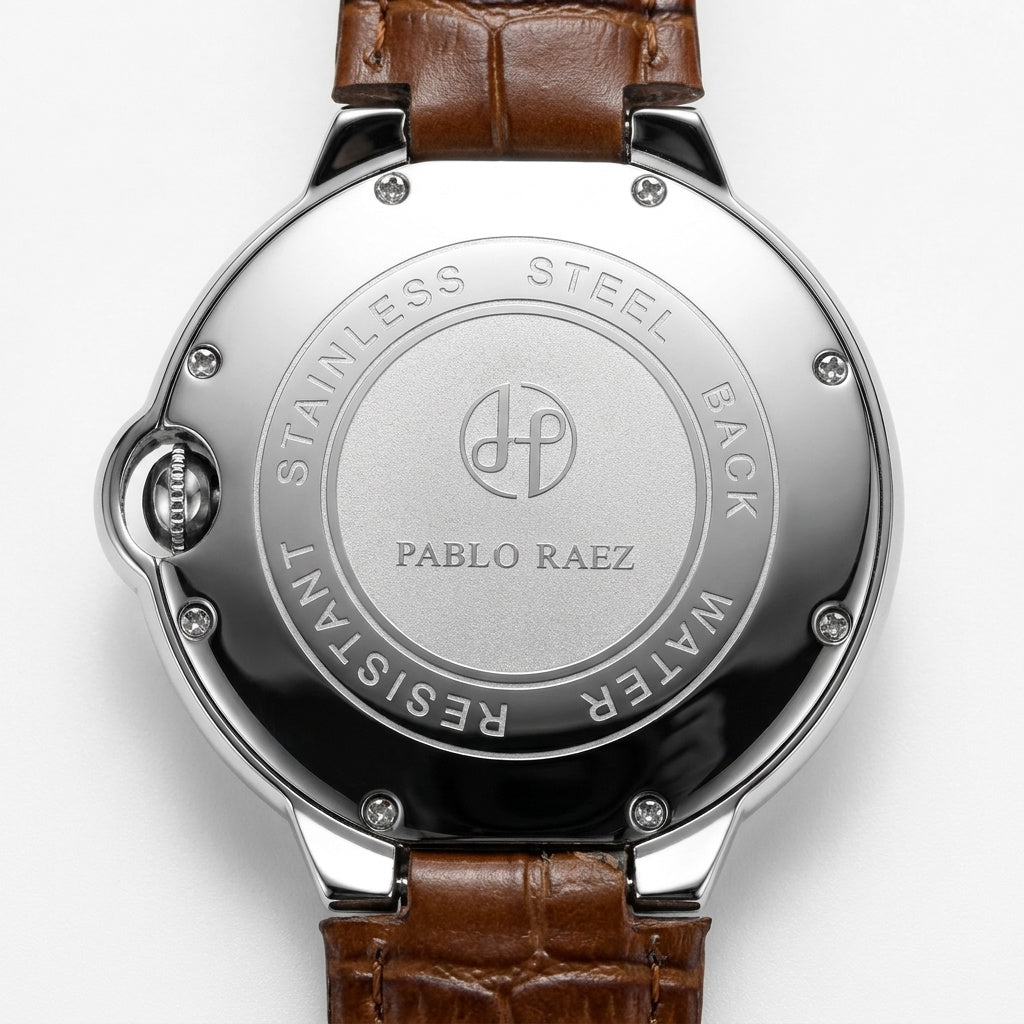 Murray 42mm - engraved stainless steel caseback with Pablo Raez monogram
