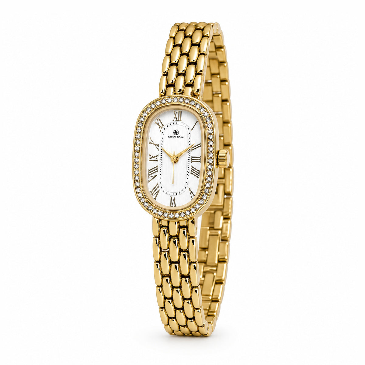 Belgrave 21mm gold watch, three-quarter view showing the case and crown #color_gold