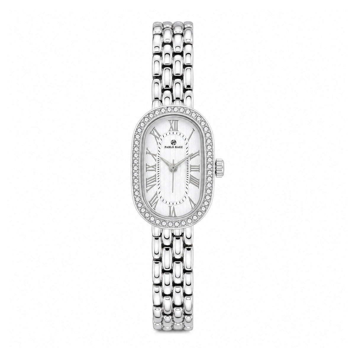 Belgrave 21mm women's watch in polished silver steel with crystal-set bezel, front view #color_silver